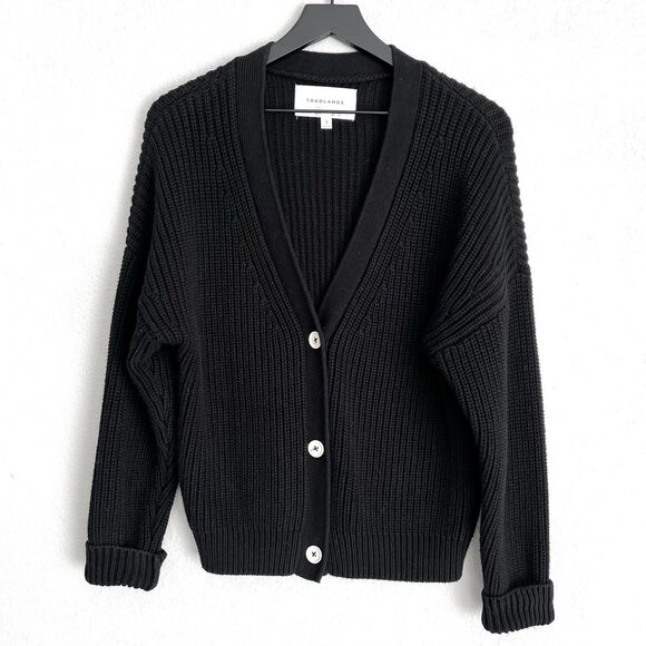 Tradlands Shelter Cardigan Ribbed Chunky Size Small Black - Picture 1 of 5